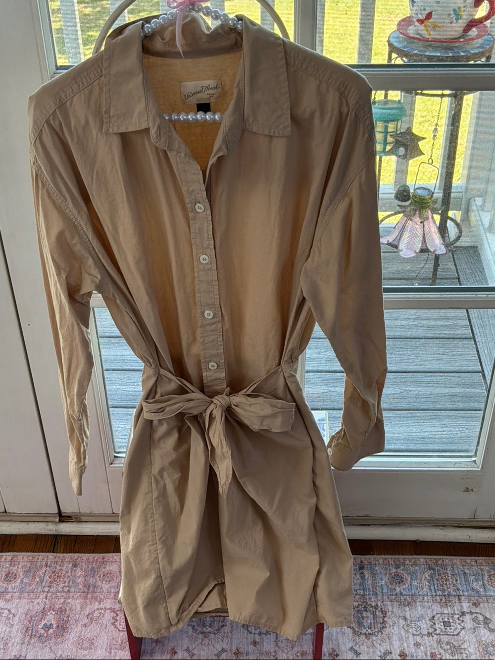 Universal Thread Long-Sleeve Tie-Waist Shirt Dress in Tan